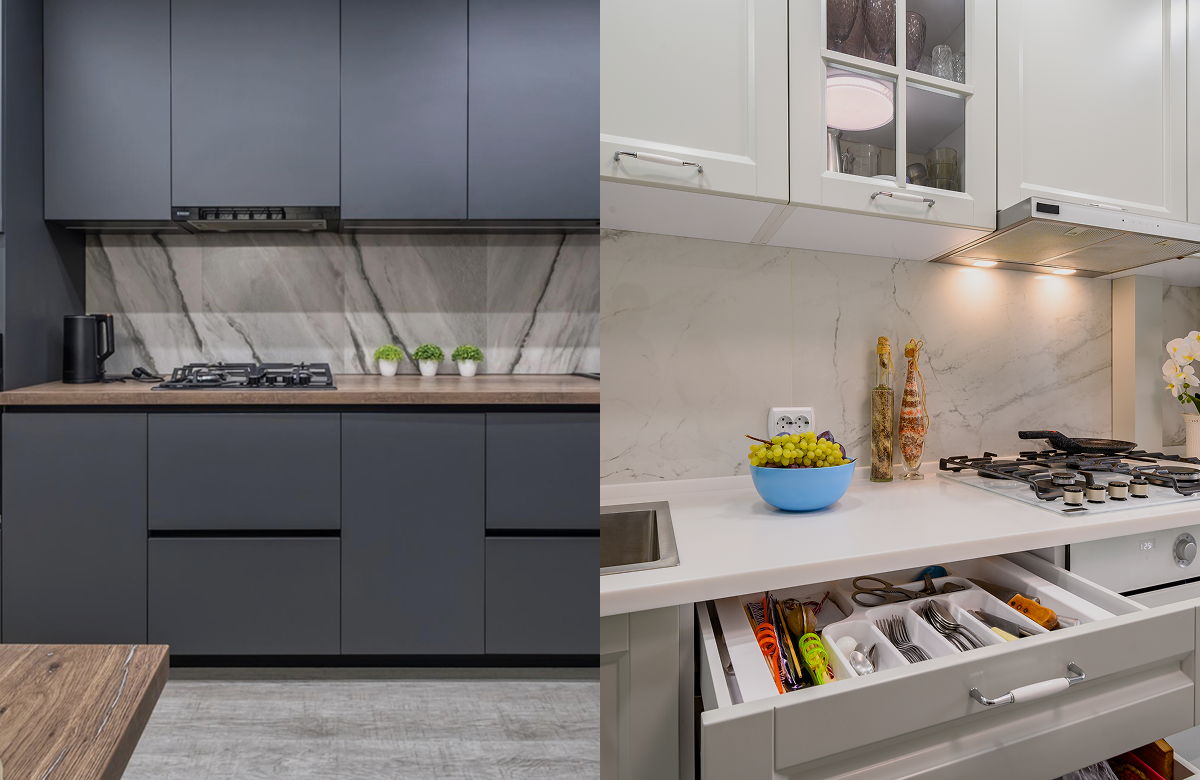 kitchen cabinets with trendy handles and Handleless on the other hand
